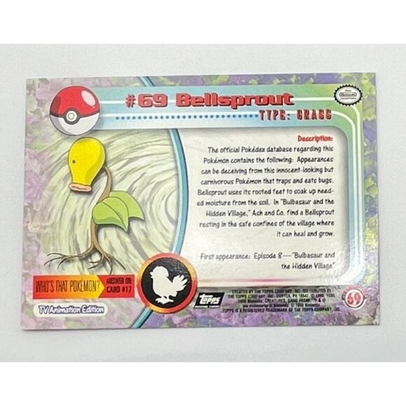 Bellsprout Pokemon Card Topps #69 TV Animation Edition Series Black Logo - Picture 3 of 5
